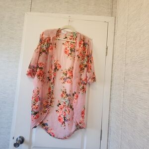 NYMPHE Floral Pink Sheer Open-Front Cardigan M Euc